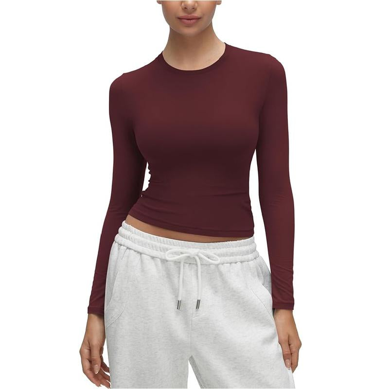 CRZ YOGA Women’s Soft Long Sleeve Crew Neck Top – Fitted Casual Tee for Everyday Wear