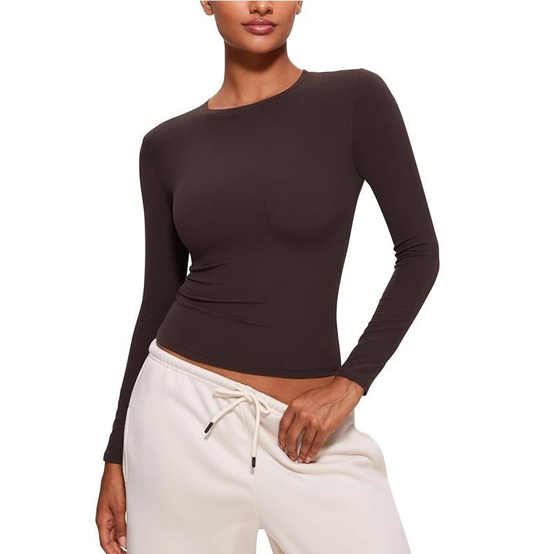 CRZ YOGA Women’s Soft Long Sleeve Crew Neck Top – Fitted Casual Tee for Everyday Wear