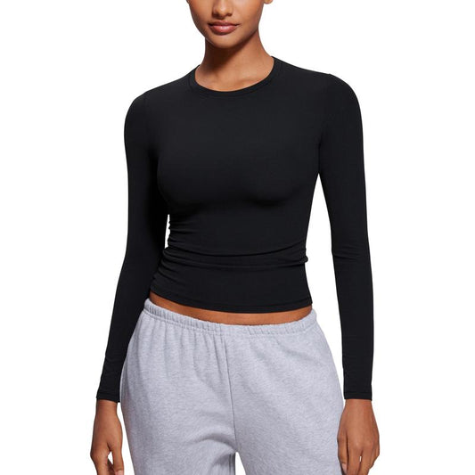 CRZ YOGA Women’s Soft Long Sleeve Crew Neck Top – Fitted Casual Tee for Everyday Wear