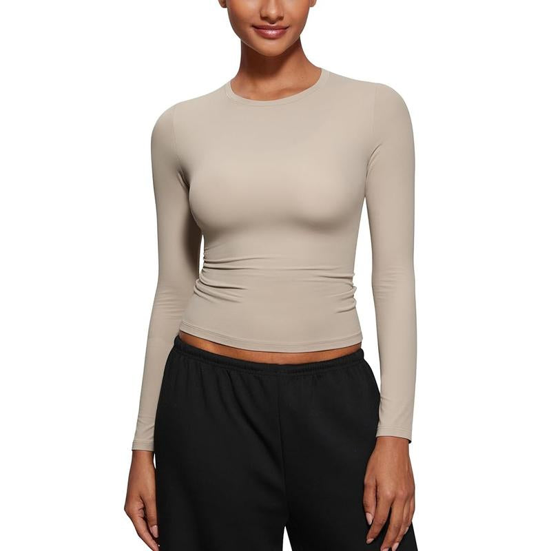 CRZ YOGA Women’s Soft Long Sleeve Crew Neck Top – Fitted Casual Tee for Everyday Wear