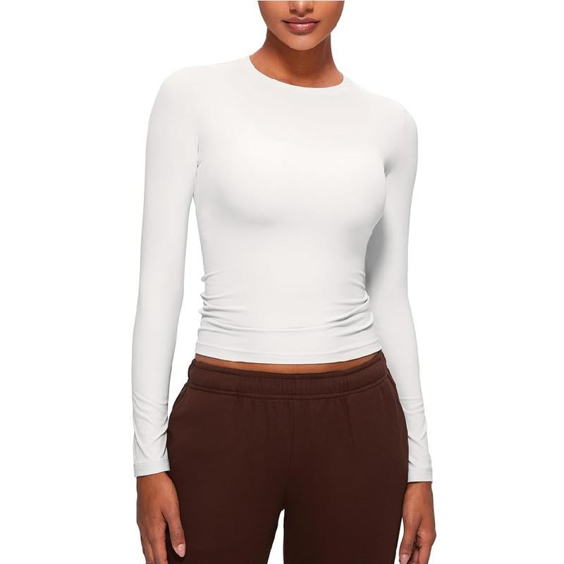 CRZ YOGA Women’s Soft Long Sleeve Crew Neck Top – Fitted Casual Tee for Everyday Wear