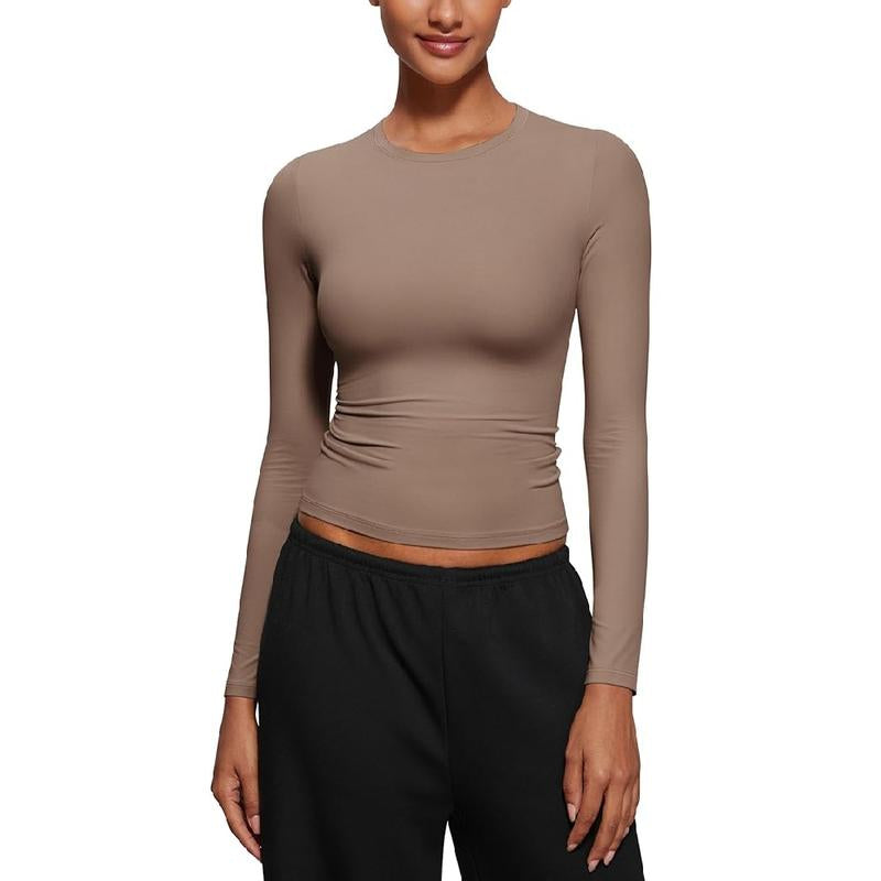 CRZ YOGA Women’s Soft Long Sleeve Crew Neck Top – Fitted Casual Tee for Everyday Wear