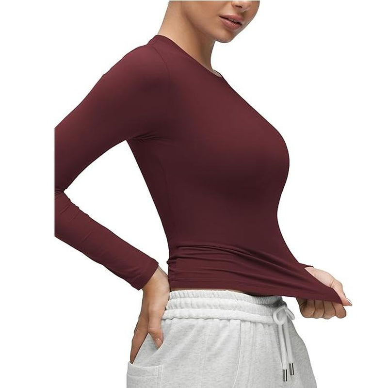 CRZ YOGA Women’s Soft Long Sleeve Crew Neck Top – Fitted Casual Tee for Everyday Wear