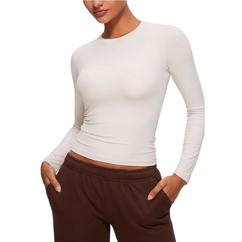 CRZ YOGA Women’s Soft Long Sleeve Crew Neck Top – Fitted Casual Tee for Everyday Wear