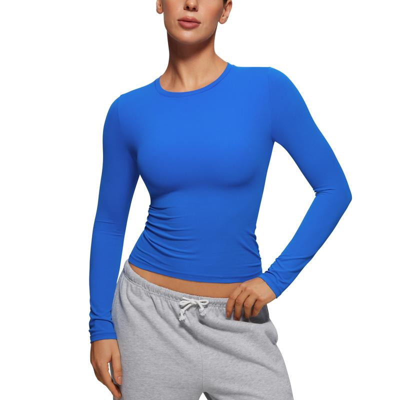CRZ YOGA Women’s Soft Long Sleeve Crew Neck Top – Fitted Casual Tee for Everyday Wear