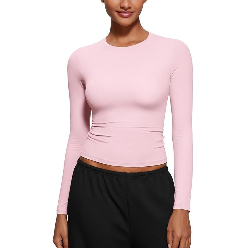 CRZ YOGA Women’s Soft Long Sleeve Crew Neck Top – Fitted Casual Tee for Everyday Wear